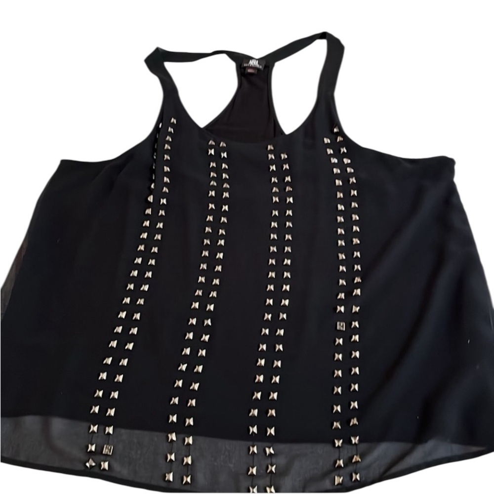 Rock & Republic size XL black racerback tank top sheer overlay with silver studs